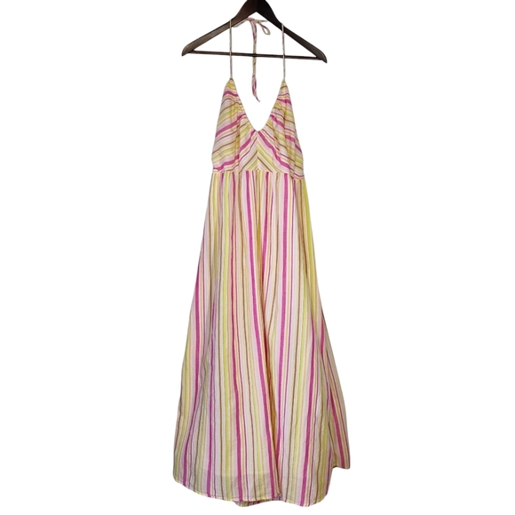 Old Navy Fit & Flare Striped Maxi Halter Dress Flowy Colorful Cotton Size XL - Picture 3 of 13